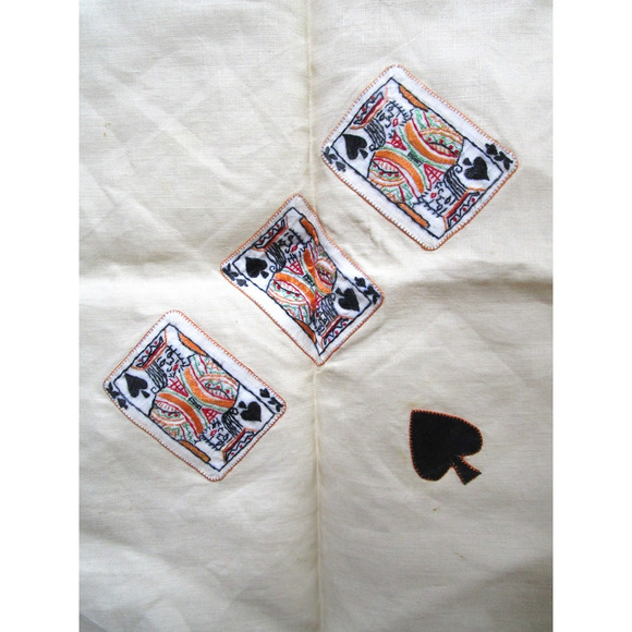 VTG George B Tan Hand Embroidered Playing Card Table Cloth Cover 33" x 33" - Picture 7 of 14